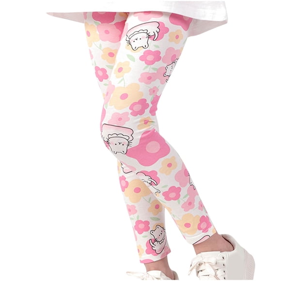 Summer Saving! HVOBTTY Kid's Long Slim Leg Leggings, Summer Children's Clothing Girls' Leggings Thin Pants Printed Western-style Yoga Pants Pink, 7 Years