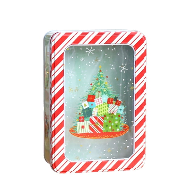 Bovemsi Christmas Candy Tin Box—Cookie Candy Storage Tins Christmas Cookie Tins Containers With Lids For Confectioneries Holiday Giving Square With Gold Christmas Card Tin Holder Boxes