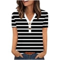 thumbnail image 1 of Chemise à Manches Courtes à Col en V pour Femmes, Haut Imprimé en Polyester avec devant à Boutons, Longueur Régulière, Coupe Amincissante Échancrée, Noir, P, 1 of 7