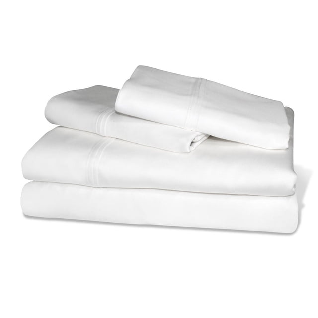 Serta Ensemble de Draps en Coton et Tencel Blanc, Plié pour Montrer un Drap Plat, un Drap-Housse et Deux Taies d'Oreiller avec Détails Cousus, Fabriqué à Partir de Fibres Durables de Coton et de TencelTM avec 300 Fils au Pouce pour une Douceur et une Évacuation de l'Humidité, Convient à une Literie Confortable.