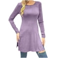 thumbnail image 1 of SROBPTY Longues Chandails à Manches pour Femmes, Mode pour Femmes à Manches Longues à Col Rond, Taille Nouée, Long Violet, TG, 1 of 4