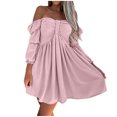 thumbnail image 2 of Gspmoly Robes d'Été pour Femmes 2025, Mode Femmes Décontractée Unie Manches 3/4 Épaules à Volants Robe Mini Robes d'Été pour Femmes Économies d'Été, 2 of 8