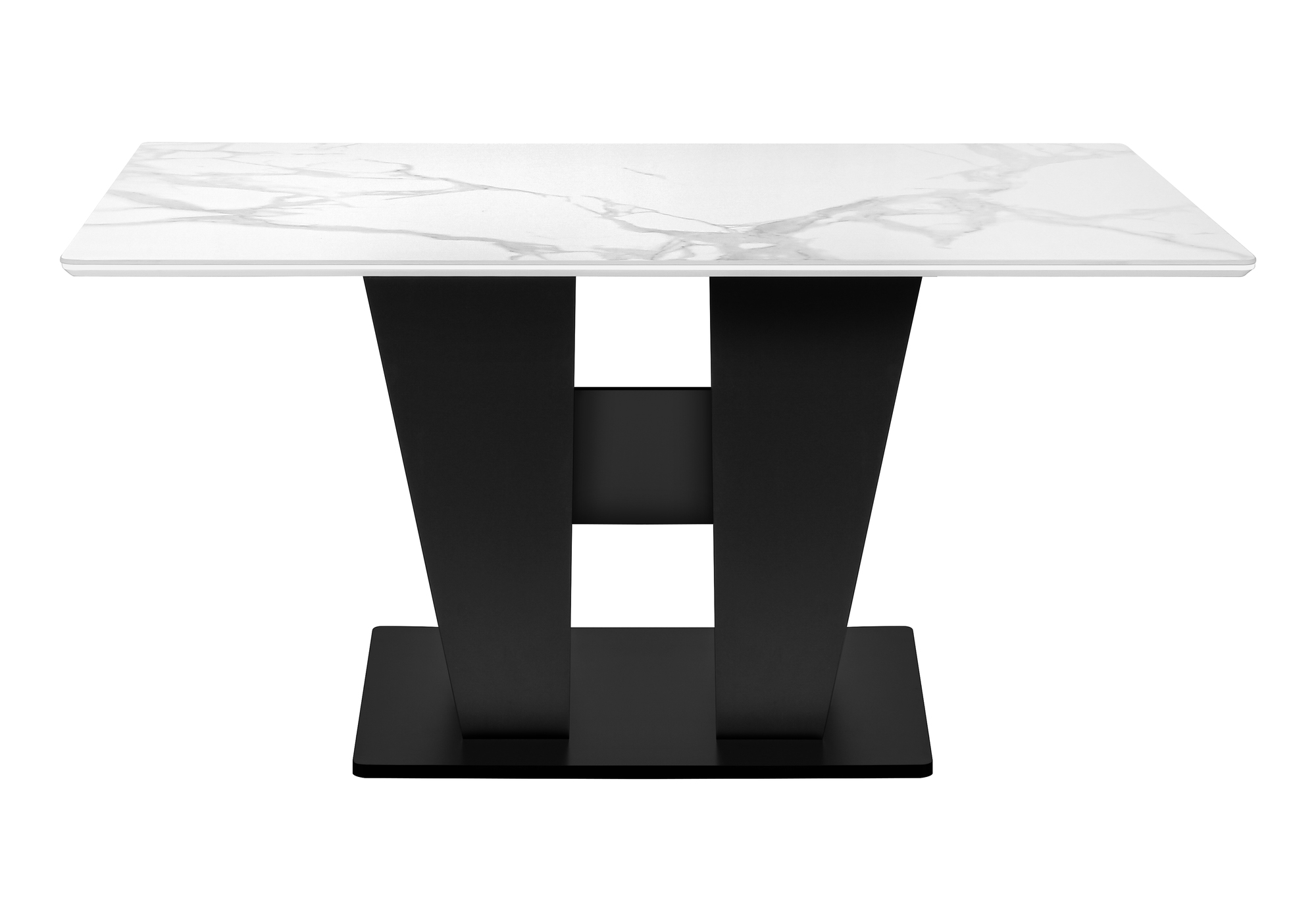 Monarch Specialties - Table A Manger, 60" Rectangulaire, Plateau En Pierre Frittée, Salle À Manger, Cuisine, Pierre Blanche, Stratifié Noir, Contemporain, Moderne