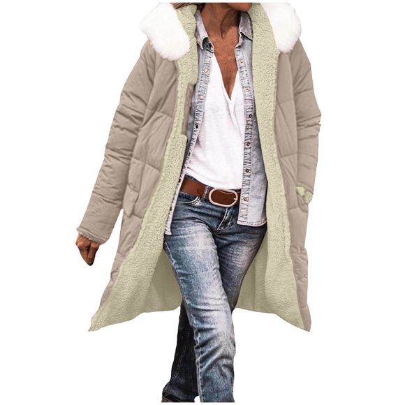 yardsong Reversible Sherpa Lined Jacket - Women's Oversized Padded Down Winter Khaki,XXXL