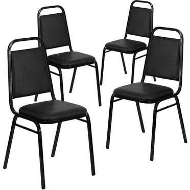 4 Pk. HERCULES Series Trapezoidal Back Stacking Banquet Chair in Black Vinyl - Black Frame