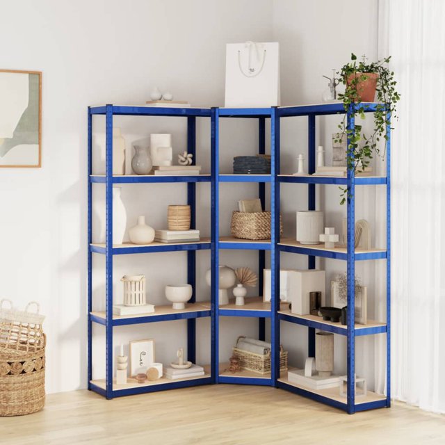 vidaXL 5-Layer Shelves 3 pcs Blue Steel&Engineered Wood