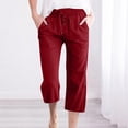 thumbnail image 2 of Wide Leg Pnats for Women Plus Size Casual Solid Color Comfy Mid Rise Pants for Women Fashion Loose Fit Daily Drawstring Linen And Cotton Lightweight Party Vacation Beach Pants with Pocket（Red,3XL）, 2 of 4