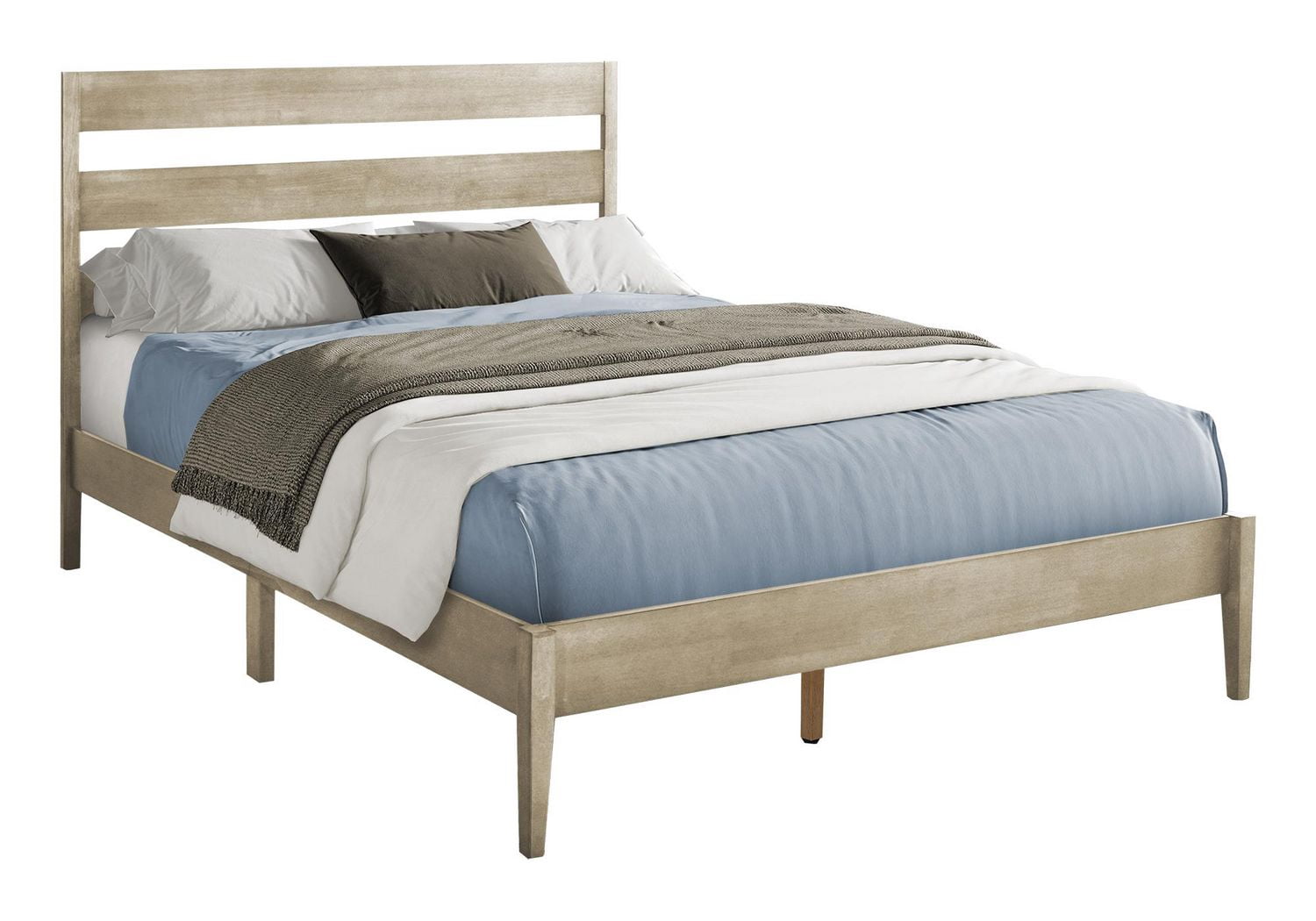Monarch Specialties Lit, Grand, Cadre Seulement, Lit À Plateforme, Chambre À Coucher, Cadre En Bois Gris, Pieds En Bois Massif Gris, Contemporain