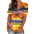 thumbnail image 1 of Débardeurs Grande Taille pour Femmes Col Rond Imprimé T-Shirts Manches Courtes Blouse Ample Col en V T-Shirt Femmes en Solde, 1 of 5