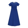 thumbnail image 3 of biudgviw Robe Maxi pour Filles à Manches Courtes, Col Ras du Cou, Couleur Unie, Robe Trapèze Décontractée, Robe d'Été Longue avec Poches, 3 of 6