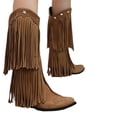 thumbnail image 4 of LOVZFMLL Cowboy Boots for Women Mid Calf Stovepipe Boots Pointy Toe Slip Resistant Mid Block Heel Western Fringe Fall Boots, 4 of 4