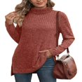 thumbnail image 1 of Ribbed Turtleneck Top for Women - Long Sleeve Basic Shirt with Side Slit, 1 of 5