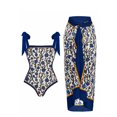 thumbnail image 1 of Maillot de Bain une Pièce pour Femmes avec Jupe de Plage Paréo Imprimé Floral Rétro Ensemble Bikini Deux Pièces, 1 of 4