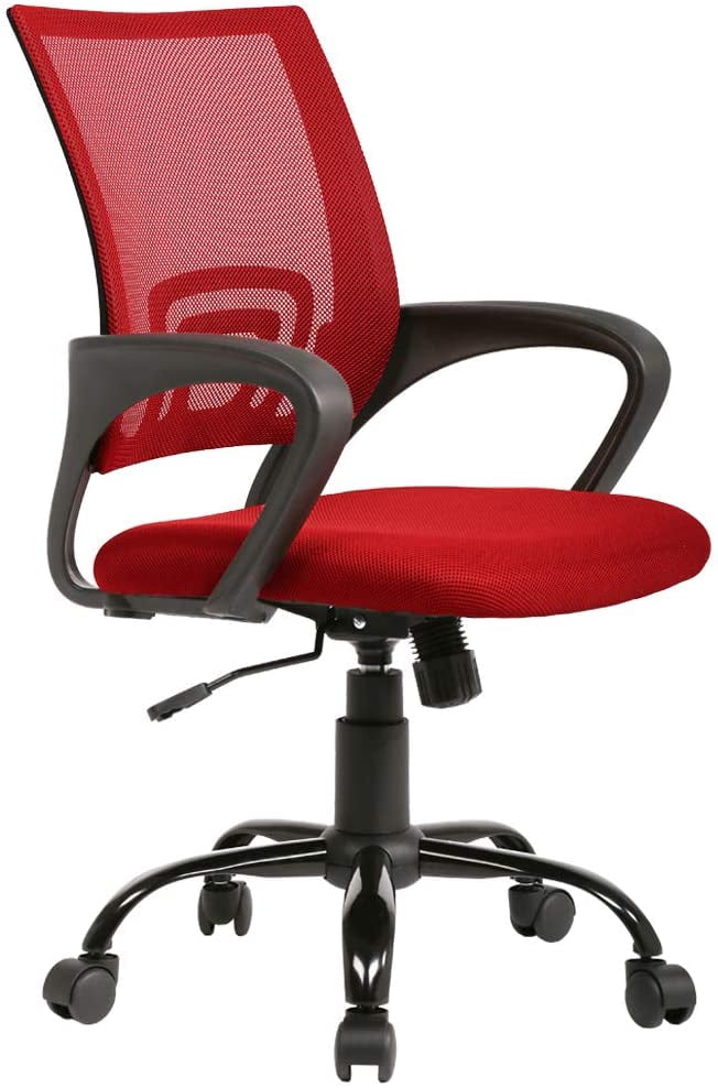BestOffice Chaise de Bureau Ergonomique en Maille avec Soutien Lombaire, Moderne, Exécutive, Tabouret Réglable à Roulettes pour le Mal de Dos, Rouge