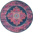 thumbnail image 1 of homeroots home decor 385253 4’ Round Blue and Pink Medallion Area Rug, 1 of 1
