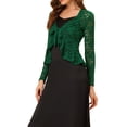 thumbnail image 4 of INSPIRE CHIC Women's Floral Lace Cardigans Tie Front Ruffled Hem Sheer Crop Bolero Shrug S Dark Green, 4 of 6