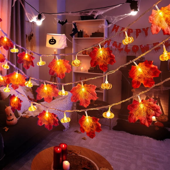 Aursykel Halloween Lights Usb Powered Maple Leaf Pumpkin String with Realistic Decor for Home Thanksgiving Tables Christmas Indoor Outdoor Decorations 118.1in Orange