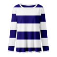 thumbnail image 5 of ManxiVoo T-Shirt à Manches Longues pour Femme à Rayures Imprimées, Col Rond, Confortable, T-Shirt Graphique d'Automne, Blouse Légère, Taille g, Bleu Foncé, 5 of 5