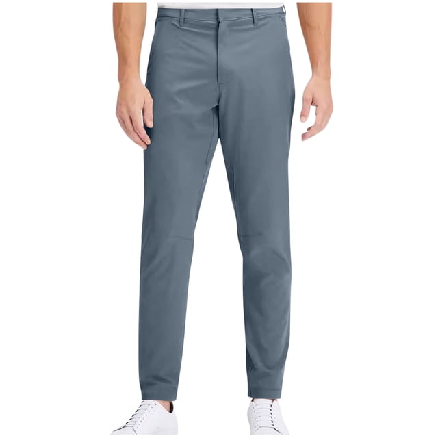 Men's Business Casual Pants Solid Color Zipper Button Straight Leg Pant Comfortable Stretchy Twill Trousers Dark Gray L