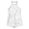 thumbnail image 4 of Yanarno Combinaison Short de Danse pour Filles, Col Licou, Paillettes, Fête de Noël, Rumba Samba, Argent, 8, 4 of 5
