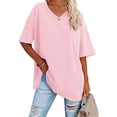thumbnail image 2 of Plebaso T-Shirts Surdimensionnés pour Femmes à Col en V à Manches Mi-Longues T-Shirts Décontractés Unis Confort Hauts Amples pour Femmes, 2 of 6