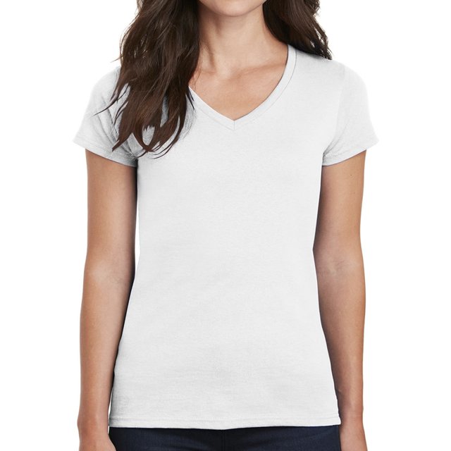 Gildan T-Shirt à Col en V pour Femmes en Coton Épais Blanc, Conçu avec des Manches Courtes et une silhouette Ajustée. Fabriqué en 100 % Coton avec un Poids de Tissu de 5,3 Oz/yd2, Étiquette Détachable et 20 T-Shirts Simples pour la Douceur. Parfait pour une Tenue Décontractée Ou pour Superposer.