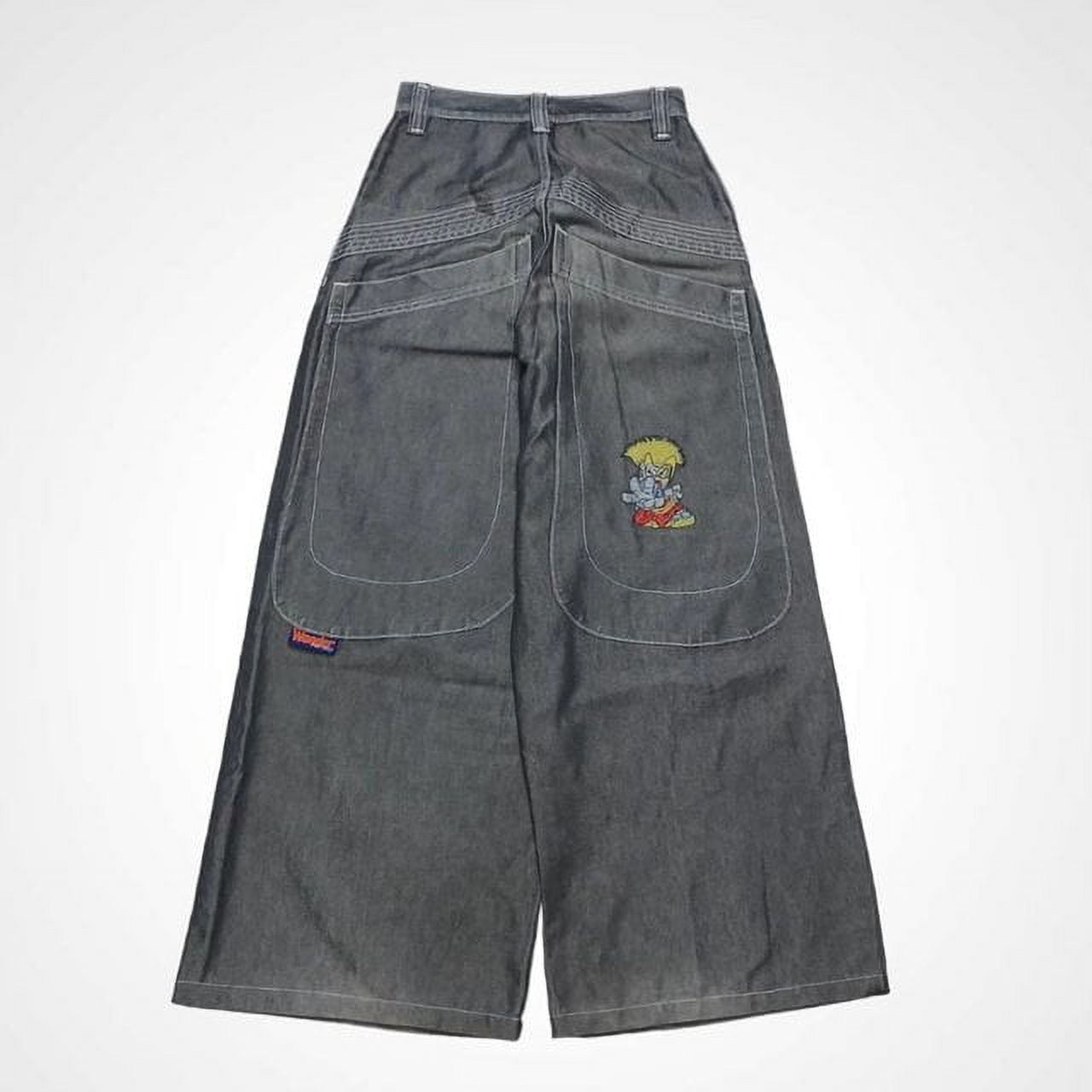 JNCO Skateboard Style White-haired Boy Comic Pattern Embroidered Jeans Men‘s Low-waist Wide-leg Mopping Pants Harajuku Street LS