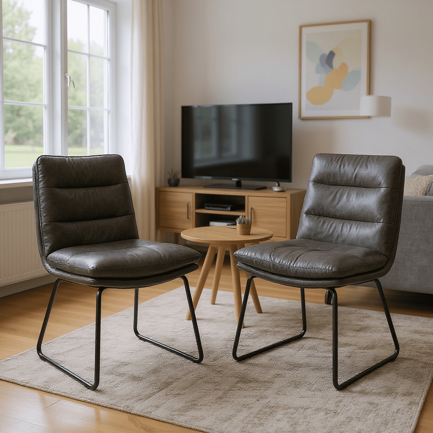Ensemble de 2 chaises de salle à manger Homy Casa avec pattes traîneaux en métal argenté et épais revêtement capitonné