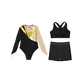 thumbnail image 4 of Zaldita Kids Girls Gymnastics Leotards Shiny Rhinestones Mesh Back Keyhole Unitards Jumpsuits with Crop Tops Shorts Gold 16, 4 of 5