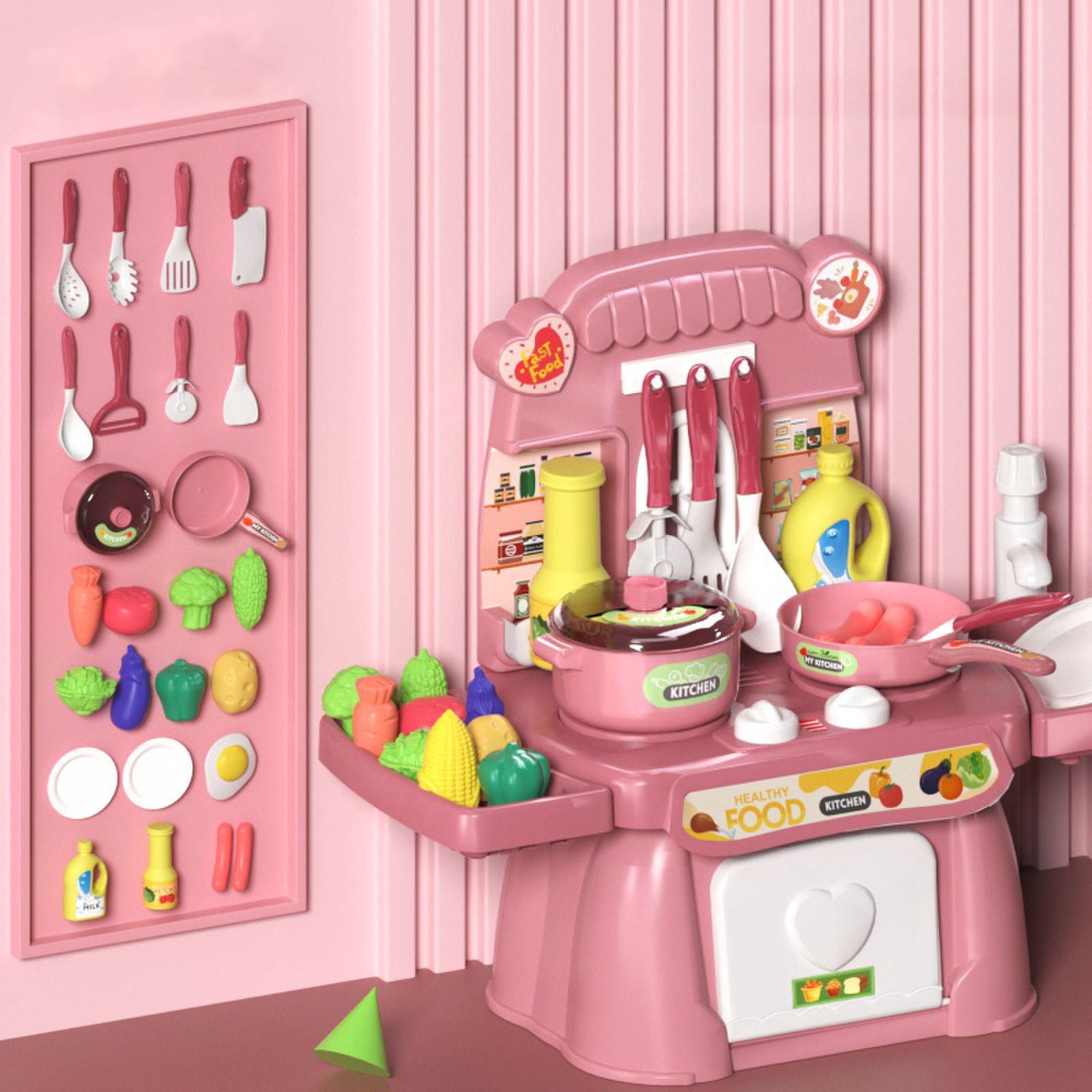 Children'S Play Kitchen Toy Set Simulation Cooking And Dinnerware For Girls And Boys With Accessories