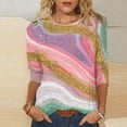 thumbnail image 2 of FAIWAD Femmes Bloc de Couleur 3/4 Chemises Col Rond Blouses Décontractées Élégantes Grande Taille Tunique de Sortie, 2 of 5