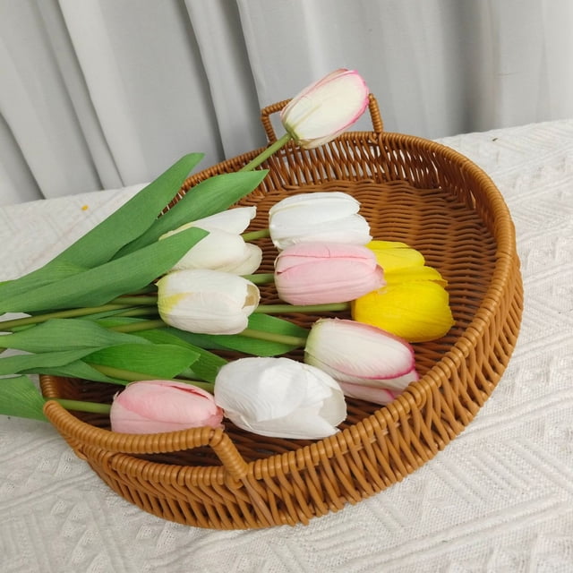 Pisexur Small Wicker Basket,Rattan Bread Baskets Round Woven Fruit Bowls Key Holders Stackable for Storage, Snack, Fruit, Vegetable Natural Small Basket