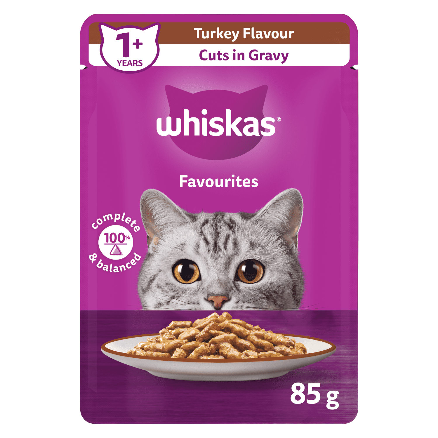 WHISKAS FAVOURITES Adult Wet Cat Food Cuts in Gravy Turkey Flavour 85g Pouch