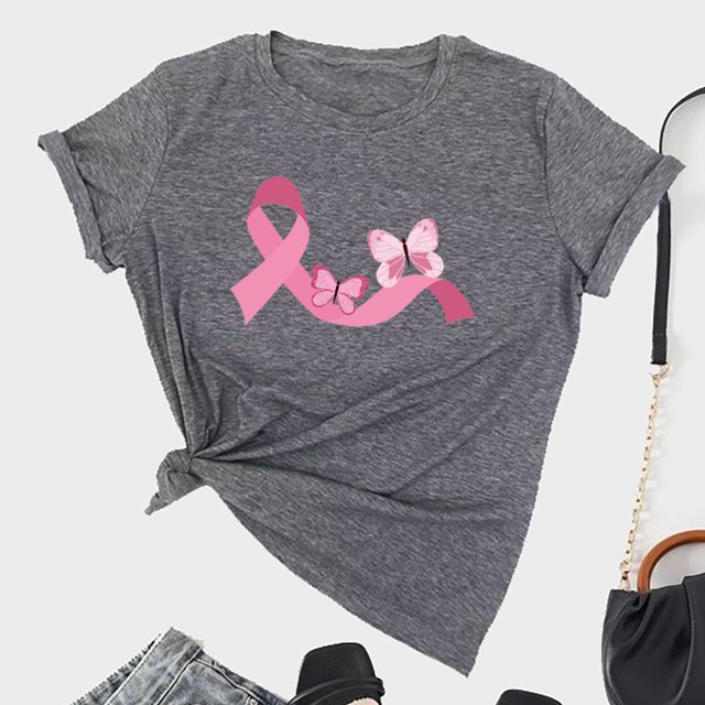 TIMIFIS T-Shirt Ruban Rose de Sensibilisation au Cancer du Sein pour Femmes T-Shirts Cancer du Sein Été Ample Imprimé Col Rond T-Shirt Manches Courtes Blouse Décontractée Automne/hiver