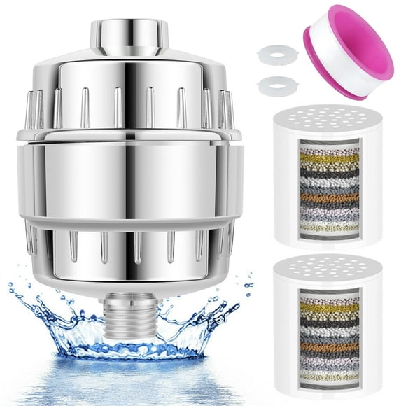 Shower Water Filter Plastic Shower Head Hard Water Filter with 2 Replaceable Cartridges Safe Water Softener Filter Reduce Chlorine Fluoride Heavy Metal for Shower
