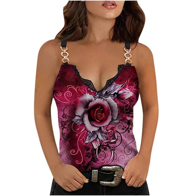 CHUANK Ichuanyi Blouse à Imprimé Sans Manches à Col en V pour Femmes, Décontractée, Ample, à Fermeture Éclair