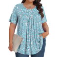 thumbnail image 2 of Pisexur Hauts de Printemps pour Femmes Blouses pour Femmes Chic Décontracté Mode pour Femmes Imprimé Col Rond Manches Courtes Plissé Ample Haut Multicolore,3TG, 2 of 7