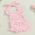 thumbnail image 4 of MesaSe Infant Baby Girl Summer Clothes Ribbed Ruffle Sleeveless Romper Drawstring Bloomer Shorts Headband Outfits Blue 0-3 Months, 4 of 7