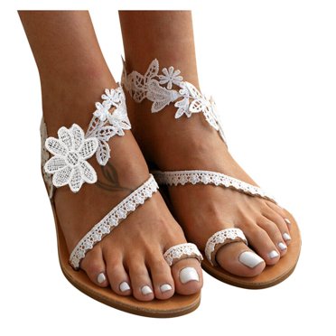 Kyusrd Sandales d'Été pour Femmes Intérieur et Extérieur Sandales d'Été Larges pour Femmes à Enfiler Chaussure Plate Femme Bout Ouvert à Enfiler Pantoufle de Plage