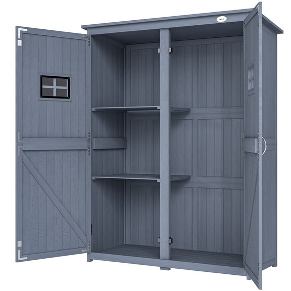 Dark Grey Fir Wood Garden Shed - 50.2" Outdoor Storage Cabinet with Windows & Double Doors | Patio & Lawn Tool Organizer | Weather-Resistant Design