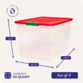 thumbnail image 4 of HOMZ Contenants de Rangement en Plastique Transparents Empilables de 64 Pintes, Rouge/vert, Lot de 4, 4 of 12