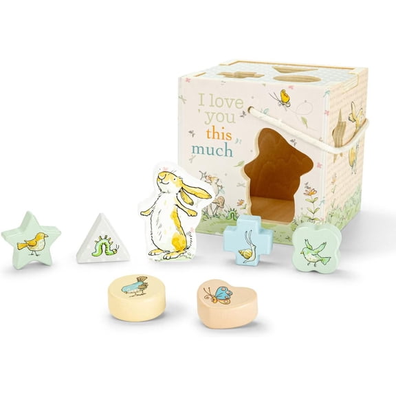 Kids Preferred Devine Combien Je t'Aime Trieur de Formes Montessori en Bois avec Poignée en Corde, 7 Blocs, et des Messages Positifs Tirés du Livre Jouet Classique pour Bébés, Tout-Petits, et Enfants