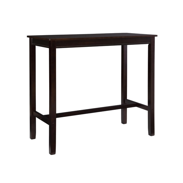 Warren Table de Pub Hauteur Bar en Fini Brun Noyer avec base en Bois de Caoutchouc Massif et Dessus en Placage de Bois, Rectangulaire avec Quatre Pieds Droits et une Attelle Horizontale pour la Stabilité et le Repose-Pieds, Idéale pour la Salle à Manger, le Bureau Ou l'Entrée avec des Tabourets de Bar Hauteur d'Assise 30 à 34 Pouces.