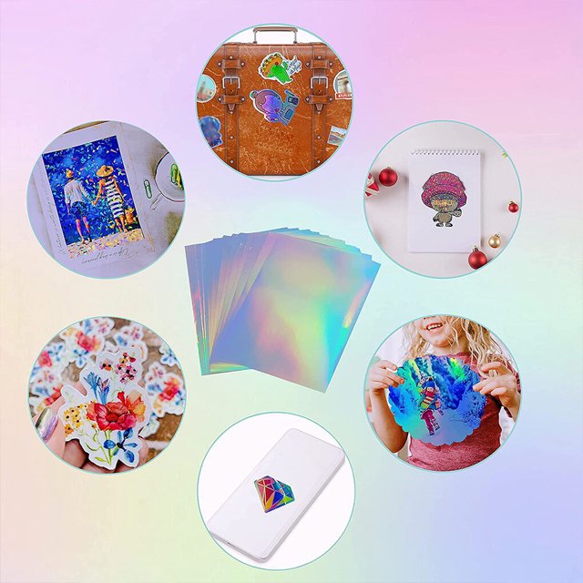 serony 20X A4 Size Vinyl Sheets Waterproof PVC Sticker Adhesive Craft Decal Rainbow Glitter Removable for Home Decoration