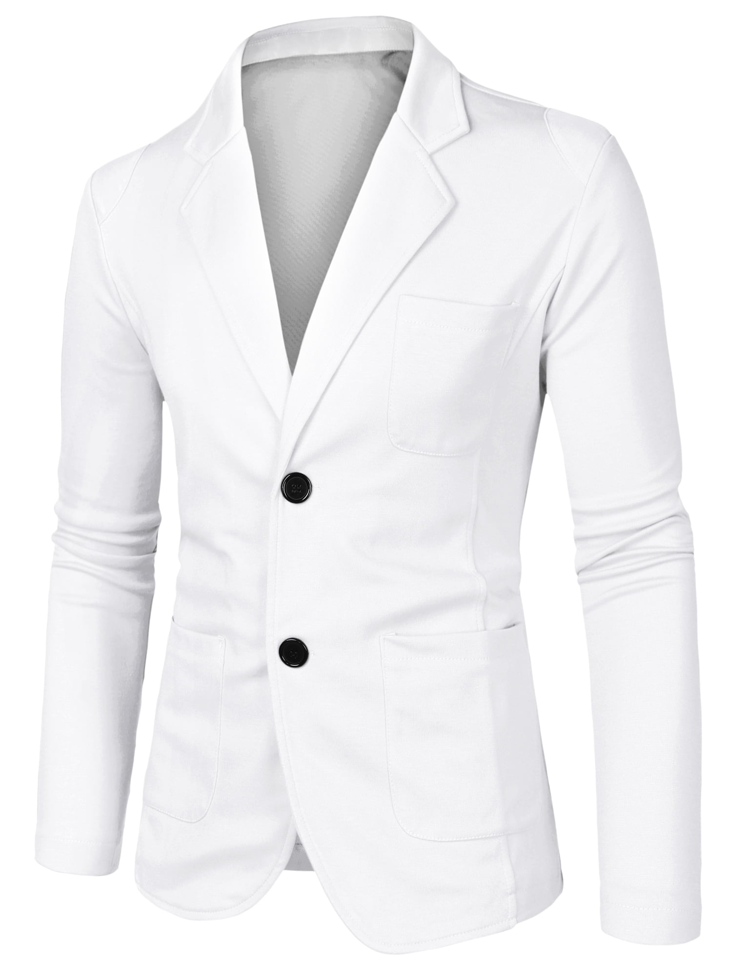 INSPIRE CHIC Men's Coat Notched Lapel Long Sleeve Knit Blazer with Pockets White 46