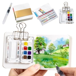 KEPYATI Mini Kit De Peinture Aquarelle De Voyage, Version Améliorée, Toile Plus Grande, 8 Grilles En Bois Avec Clip En Métal, 12 Couleurs De Poche, Cadeau Pour Peintres, Artistes Et Étudiants (Cyan