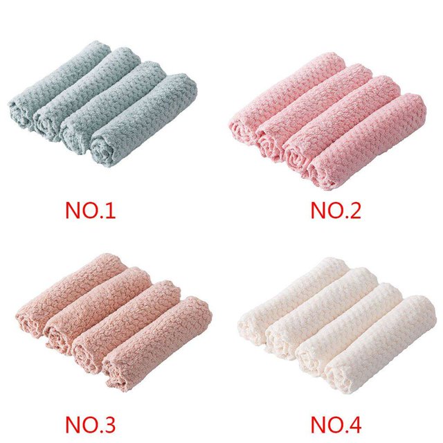Becaristey 4X Dish Cloth Table Rag Cleaning Tool Washable Kitchen Gadget Long-lasting Exquisite Multipurpose Home Supplies Beige 1Set
