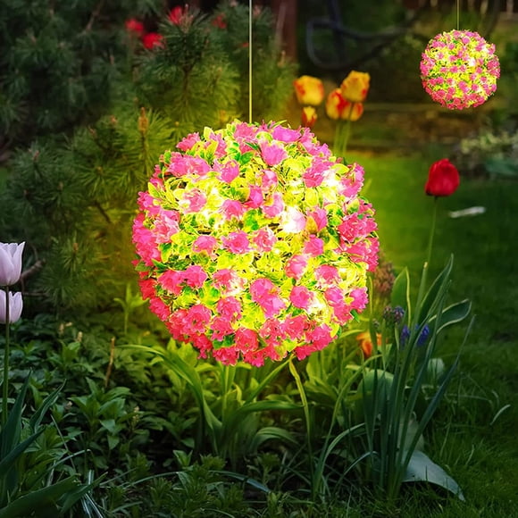 Dvkptbk Boule Topiaire de Plante Artificielle avec Lumières USB Boule de Fleurs Rotative avec Télécommande Boule Décorative Suspendue Lampe Boule d'Herbe Décoration de Noël pour la Maison en Liquidation