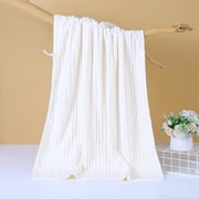 Quick Drying Corals Fleece Towel - Striped Absorbent Bath Towel, Soft Polyester Face & Hair Towel, Large Stripes Design, White, JKODE