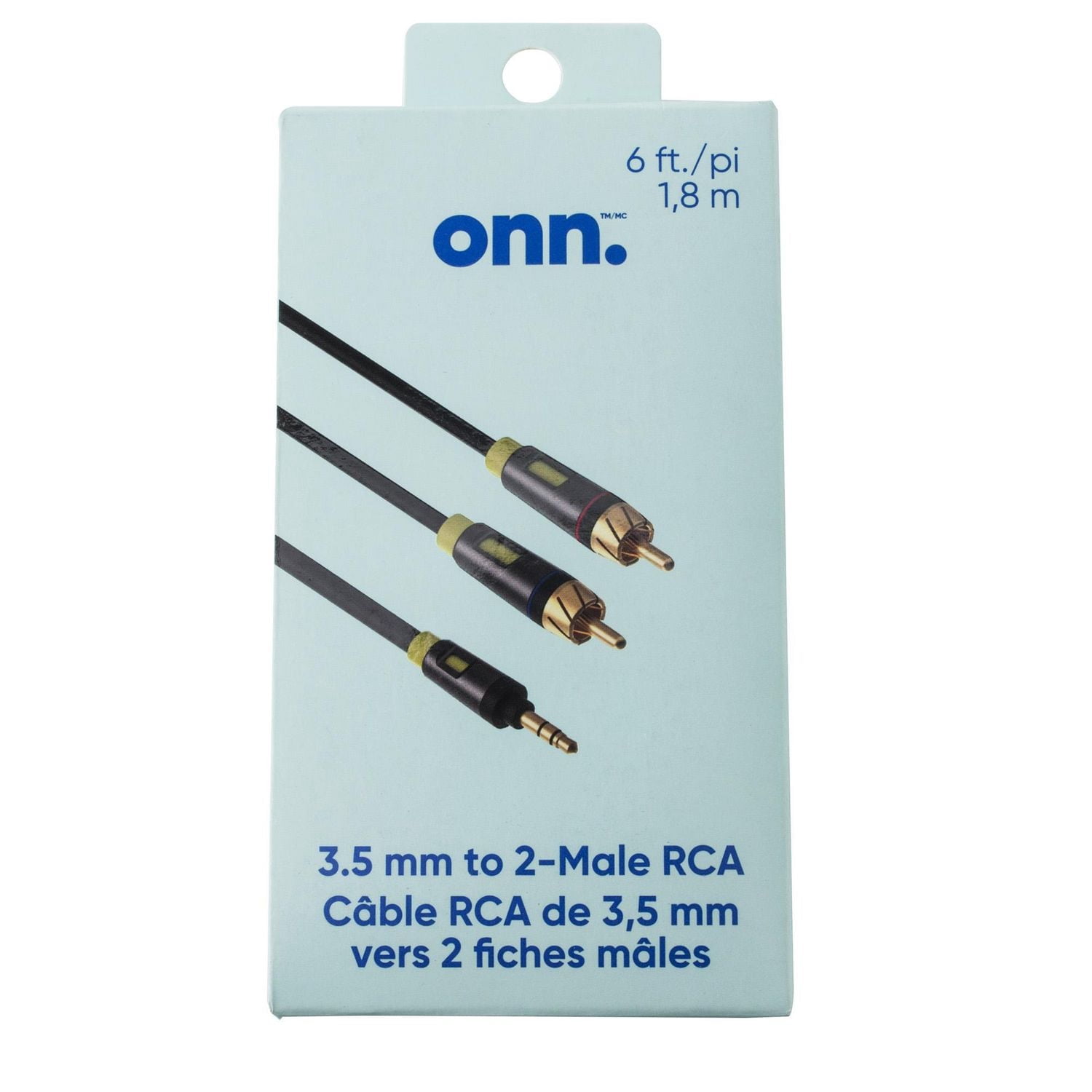 Câble audio 3,5 mm vers 2 RCA mâles avec contacts en or de 1,8 m (6 pi) onn.